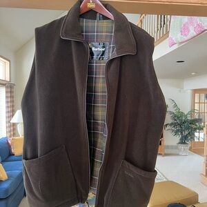 Barbour Chocolate Fleece Vest with Plaid Lining